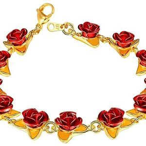 U7 Women Girls Rose Flower Charm Bracelet